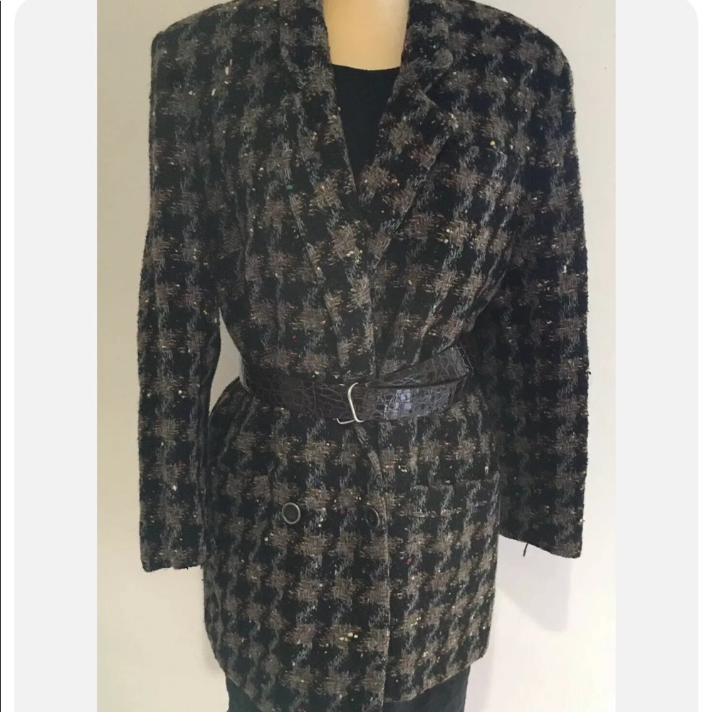 Vintage Estate Steven MichaelsJacket 1980 Wool Houndstooth Women Black Ivory 11